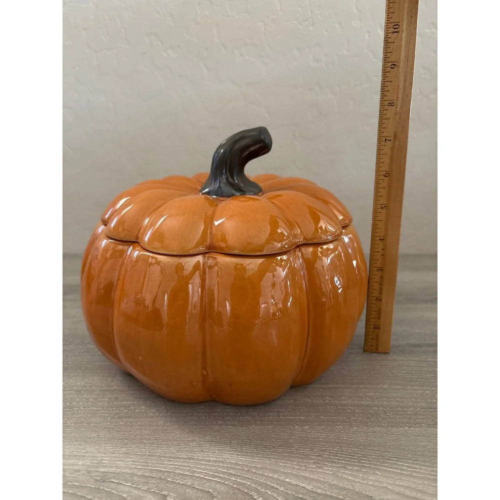 Threshold Stoneware Pumpkin Tureen Orange Glazed Lidded Serving Dish Fall Decor